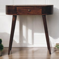 Solid Wood California Walnut Rounded Small Console Table, 1 Drawer, Brown
