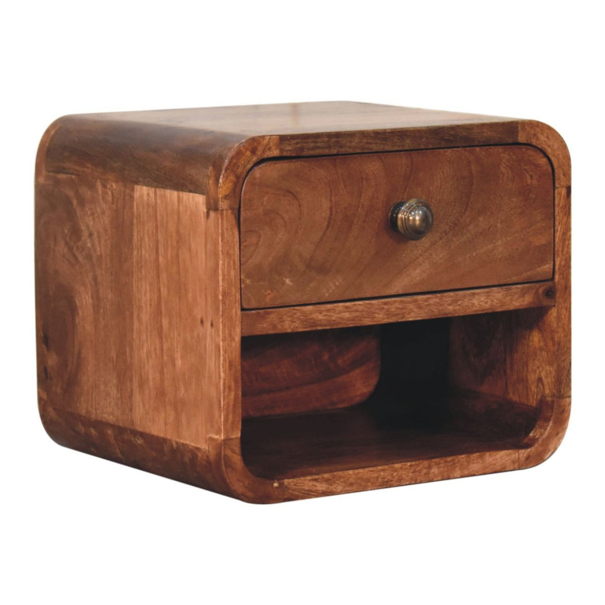 Solid Wood Mini Honey Caramel Wall Mounted Bedside With Open Slot, 1 Drawer, Brown