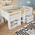 Wooden Bed, Storage Bed , Children S Bed, 3ft Single Bed 90x190cm, Safety Guardrail, Two Drawers With Slides, Two Storage Compartments, Pine Wood  Particle Board, White