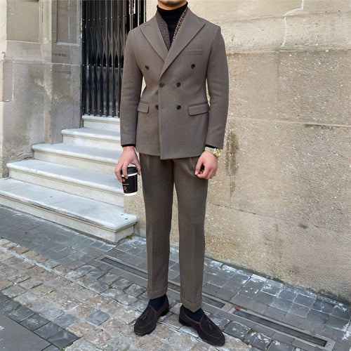 Houndstooth Double Breasted Slim Fit Suit Men's Suit