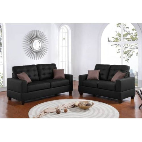LuxeLiving™ – 2‑Piece Faux Leather Sofa Set with Pillows (US