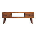 Solid Wood Classic Chestnut Coffee Table, 2 Drawers, 1 Open Slot, Dark Brown