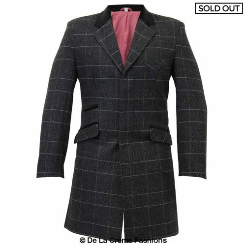 De La Creme MAN Check Design Retro Mod Coat