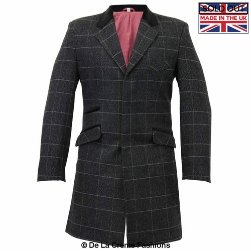 De La Creme MAN Check Design Retro Mod Coat
