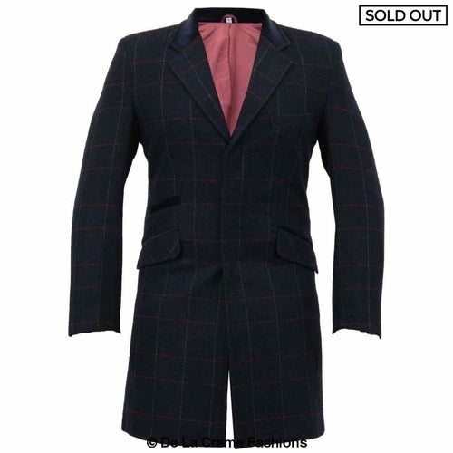 De La Creme MAN Check Design Retro Mod Coat