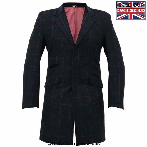 De La Creme MAN Check Design Retro Mod Coat