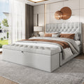 Upholstered Bed,Double Bed-4ft6 135x190cm,with Upholstered Bench 135 X 41 X 42 Cm, With Hydraulic Lever, Functional Storage Bed, Rivet Decoration, Linen, Light Grey