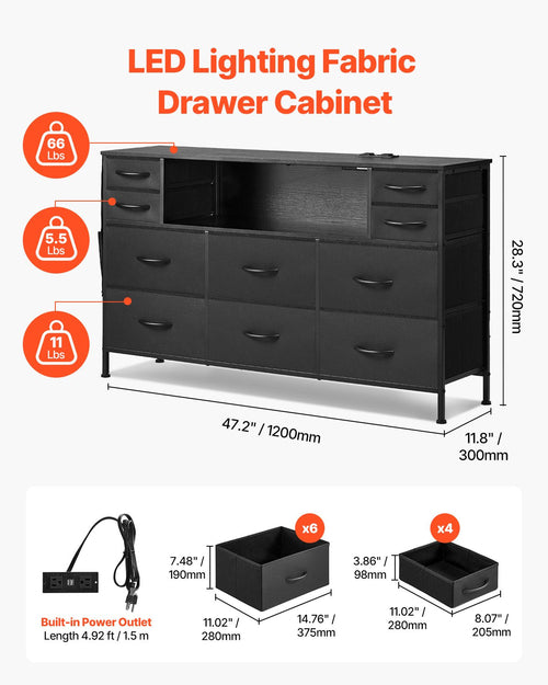VEVOR 10 Drawer Dresser, Fabric Drawer Dresser with Fabric Bins,