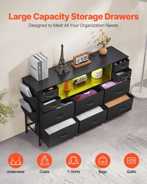 VEVOR 10 Drawer Dresser, Fabric Drawer Dresser with Fabric Bins,