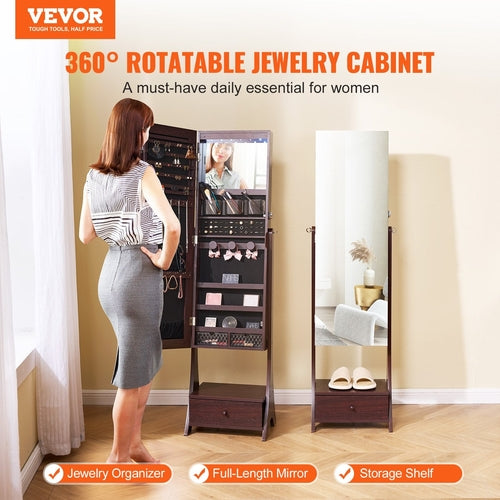 VEVOR Mirror Jewelry Cabinet, Standing Mirror with Storage, Lockable