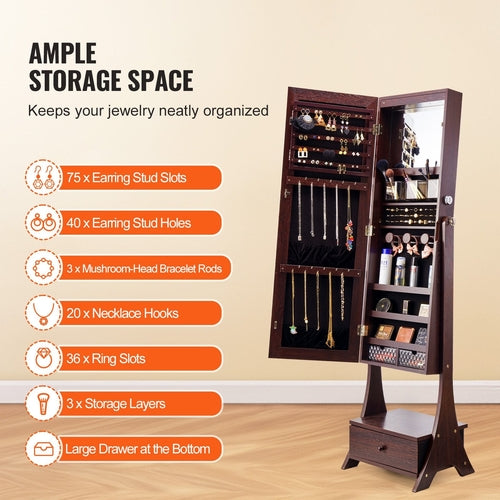 VEVOR Mirror Jewelry Cabinet, Standing Mirror with Storage, Lockable