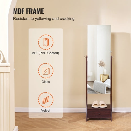 VEVOR Mirror Jewelry Cabinet, Standing Mirror with Storage, Lockable