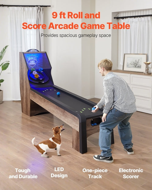 VEVOR 2.74m Roll and Score Classic Arcade Game Table, Indoor Skeeball