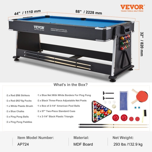VEVOR 3-in-1 Rotating Swivel Multi Game Table with Air Hockey,