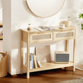 VEVOR Rattan Console Table with 2 Storage Drawers, Rattan Entryway