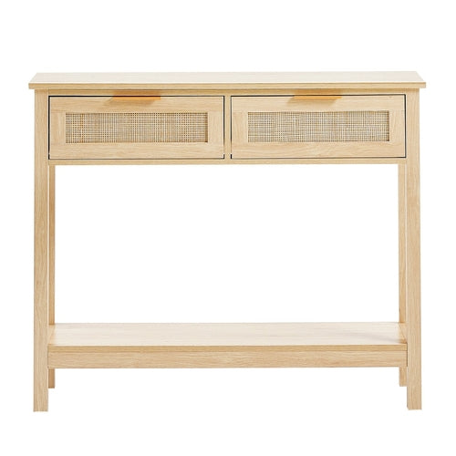VEVOR Rattan Console Table with 2 Storage Drawers, Rattan Entryway